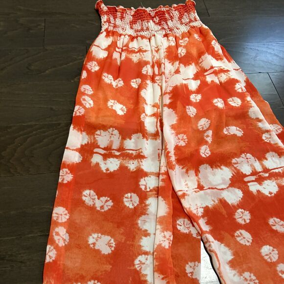 Forgotten Grace Orange Sheer Lined Rouched Waist Pants Flowy Boho Breezy Size M - Picture 2 of 7